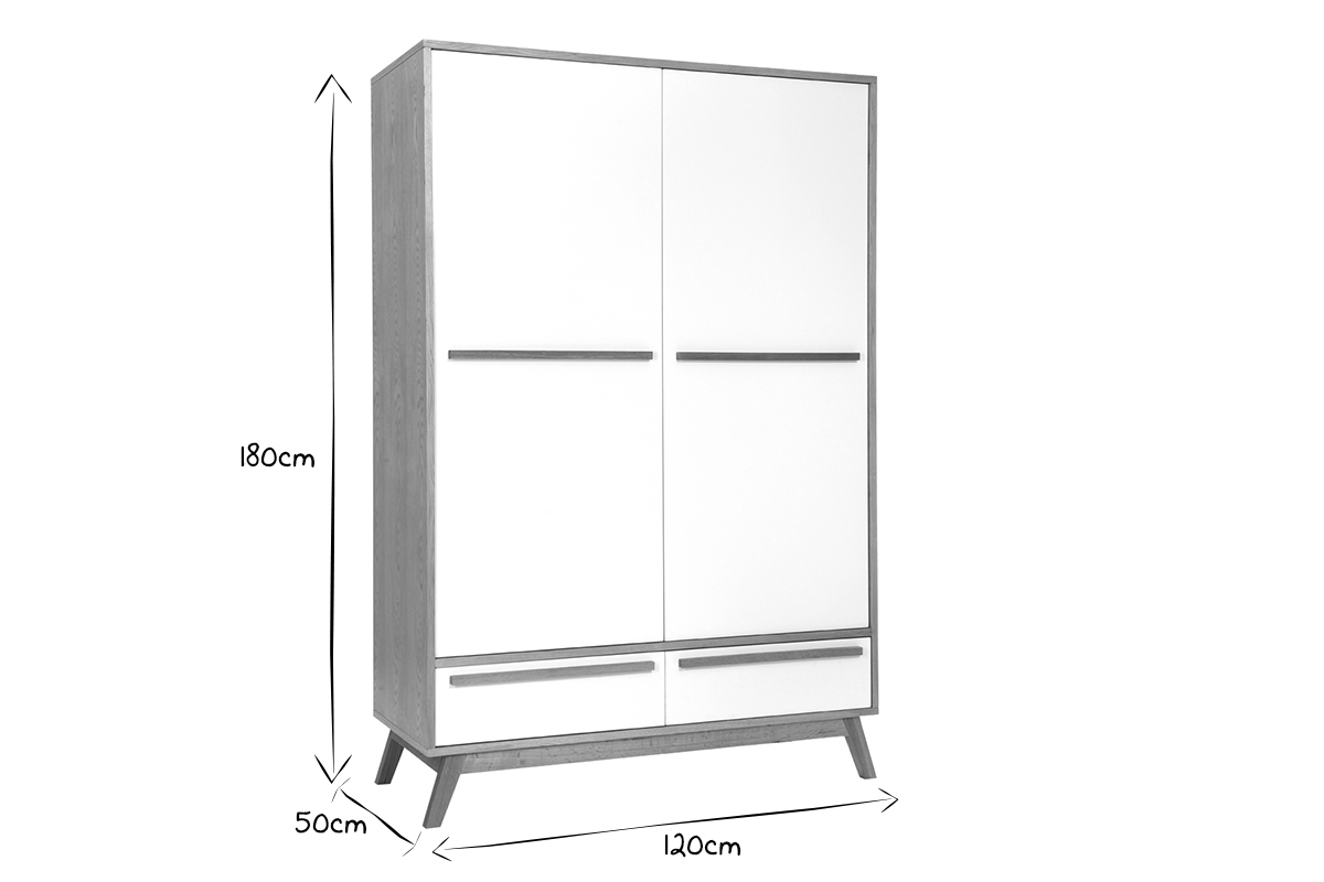 Armoire design HELIA en noir et blanc, dimensions 180x120x50 cm, vue de face.