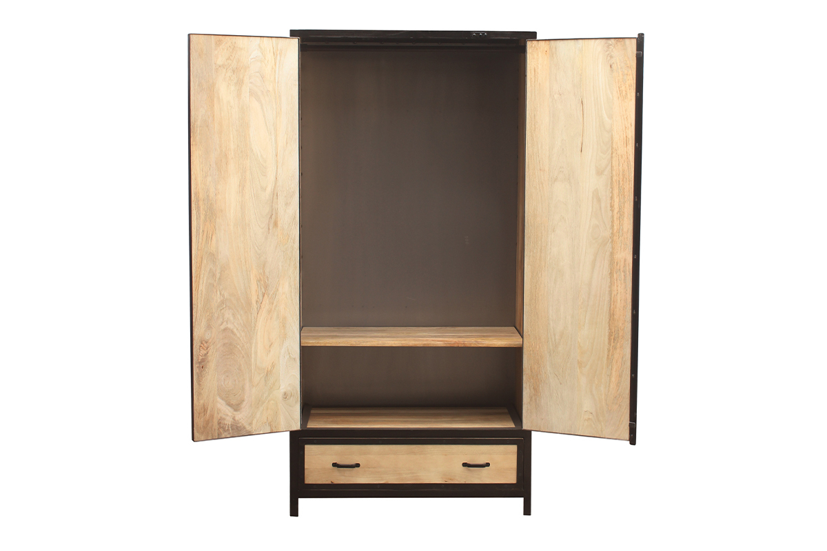 Armoire industrielle en bois massif manguier et m�tal noir L90 cm INDUSTRIA