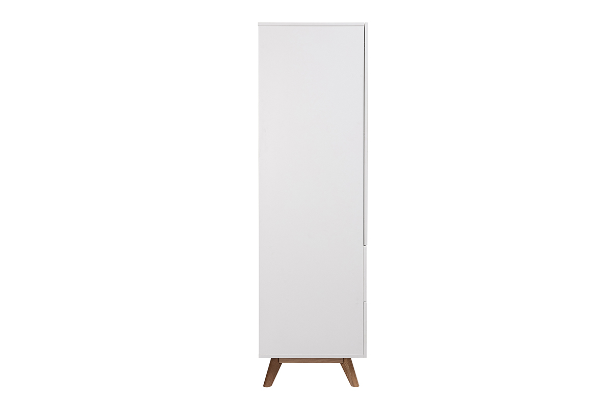 Armoire scandinave blanche et ch�ne, vue de profil, pieds en bois.