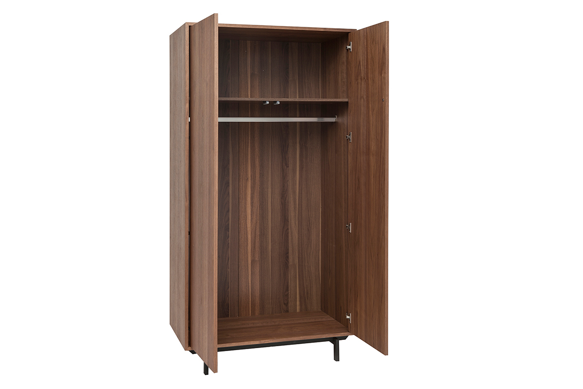 Armoire vintage bois fonc� noyer et m�tal noir L104 cm MANNY