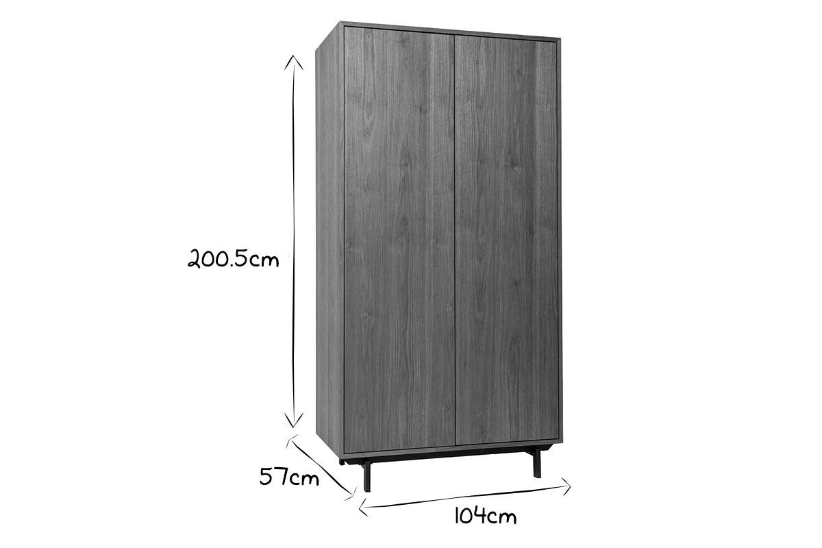 Armoire vintage bois fonc� noyer et m�tal noir L104 cm MANNY