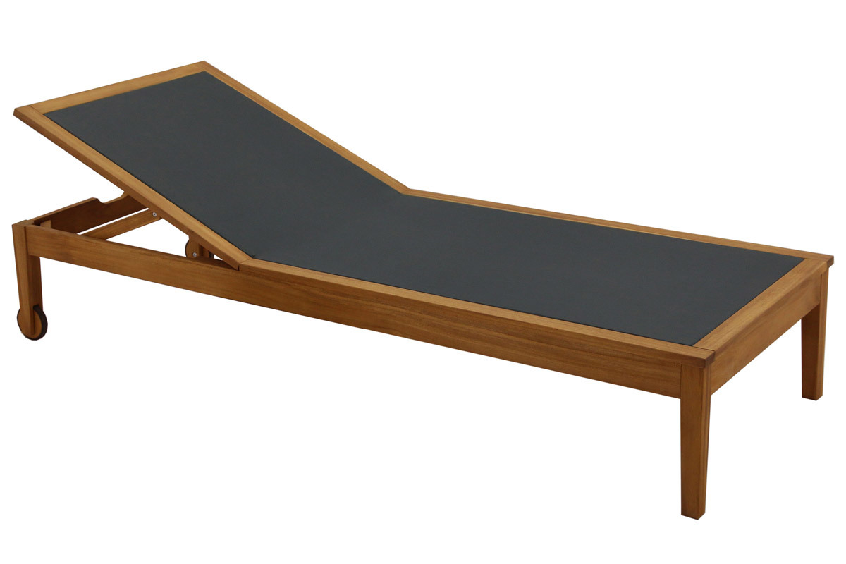 Bain de soleil gris fonc� et bois massif NAVEEN