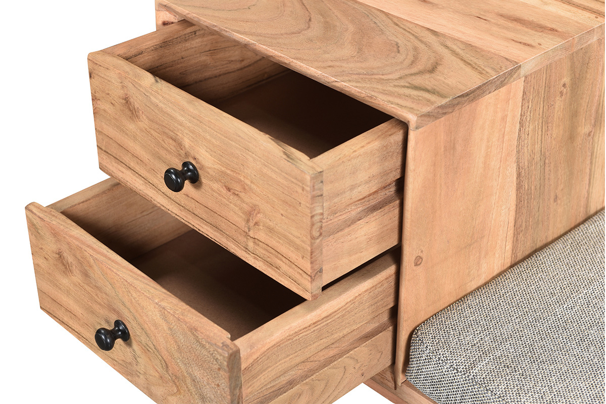 Banc d'entr�e avec rangements 2 tiroirs en bois clair massif L110 cm ALTY