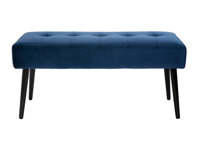 Banc design capitonn&eacute; en tissu velours bleu nuit et m&eacute;tal noir L96 cm GUESTA