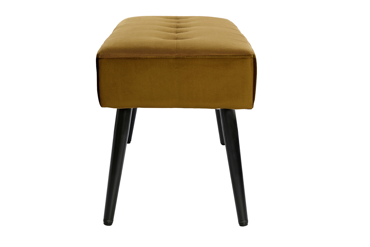 Banc design capitonn� en tissu velours bronze et m�tal noir L96 cm GUESTA