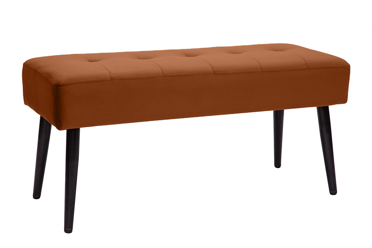 Banc design capitonn� en velours terre br�l�e et m�tal noir L95 cm GUESTA