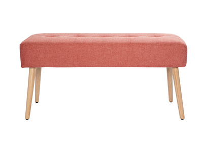 Banc scandinave capitonn&eacute; en tissu effet velours textur&eacute; terracotta et bois clair L96 cm GUESTA