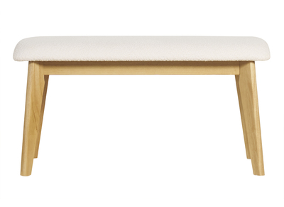 Banc scandinave en tissu effet laine boucl&eacute;e blanc et bois clair L92 cm ELION