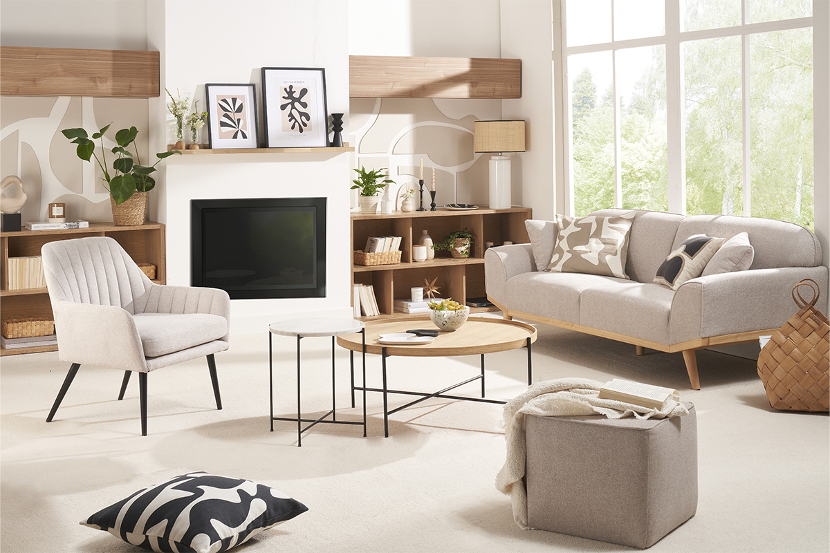 Biblioth�que basse finition bois clair ch�ne L140 cm EPURE