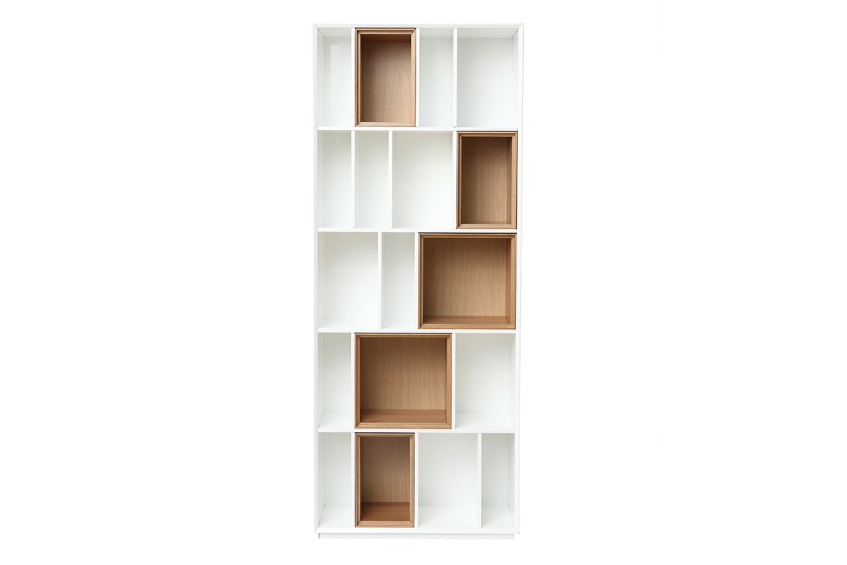 Biblioth�que modulable blanche et finition bois clair ch�ne L85 cm JAZZ