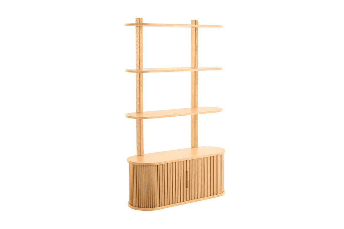 Biblioth�que murale en bois clair ch�ne avec rangement 2 portes coulissantes L90 cm EPIC