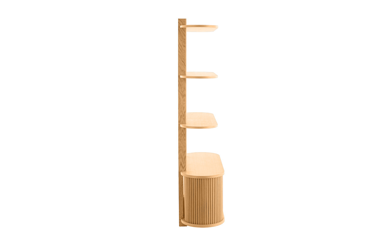 Biblioth�que murale en bois clair ch�ne avec rangement 2 portes coulissantes L90 cm EPIC