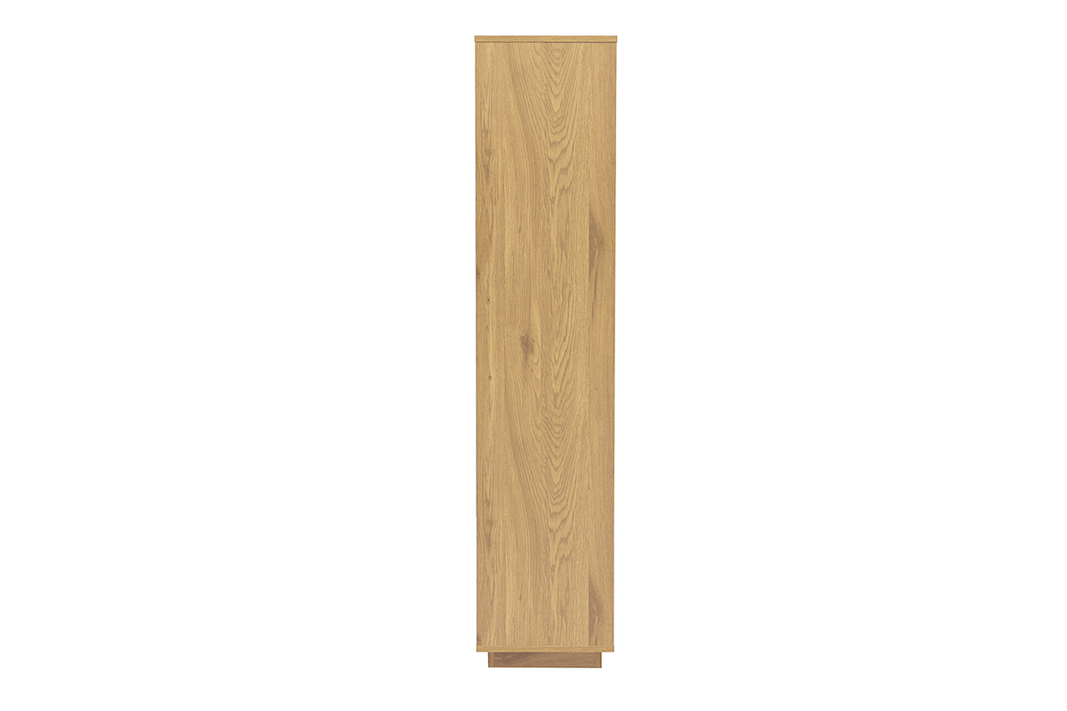 Biblioth�que s�paratrice en bois clair ch�ne, vue de face, avec finition cannage rotin.