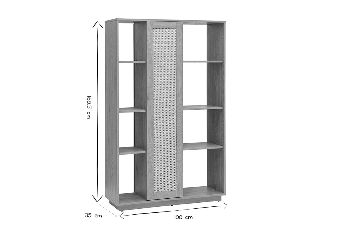 Dimensions de la biblioth�que s�paratrice ALICANTE en noir et blanc : L100 cm, P35 cm, H160.5 cm.
