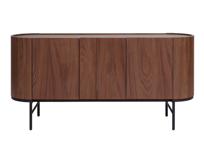 Buffet design bois fonc&eacute; noyer et m&eacute;tal noir 3 portes L160 cm SKYE