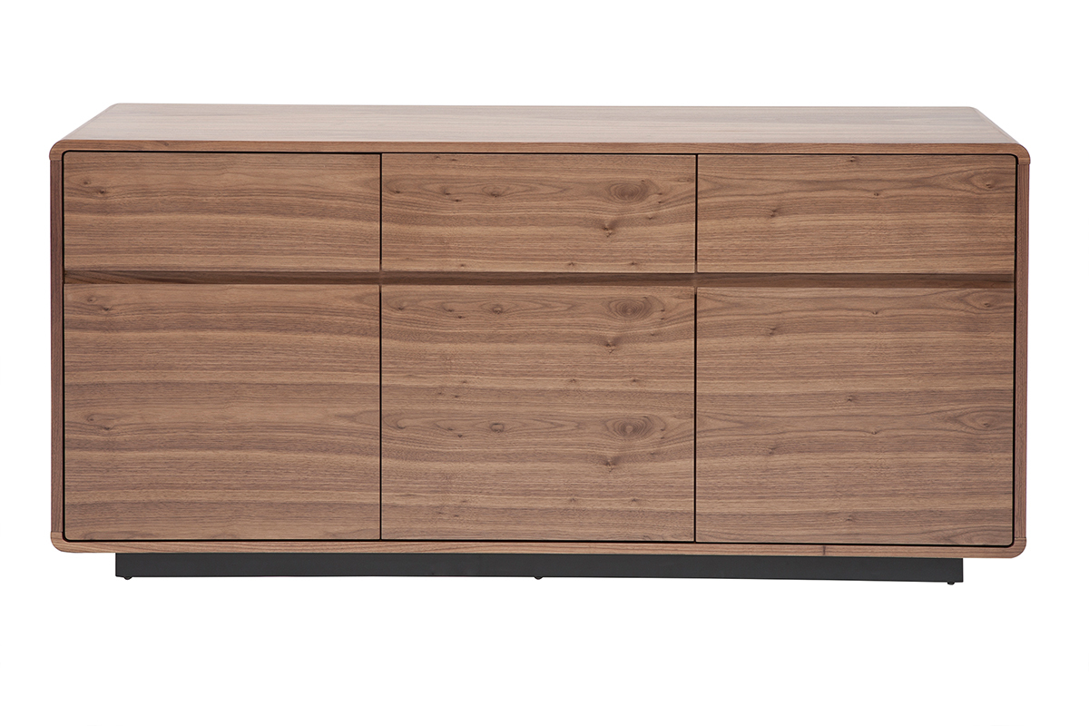 Buffet design en bois fonc� noyer 3 portes 3 tiroirs L160 cm JAKO