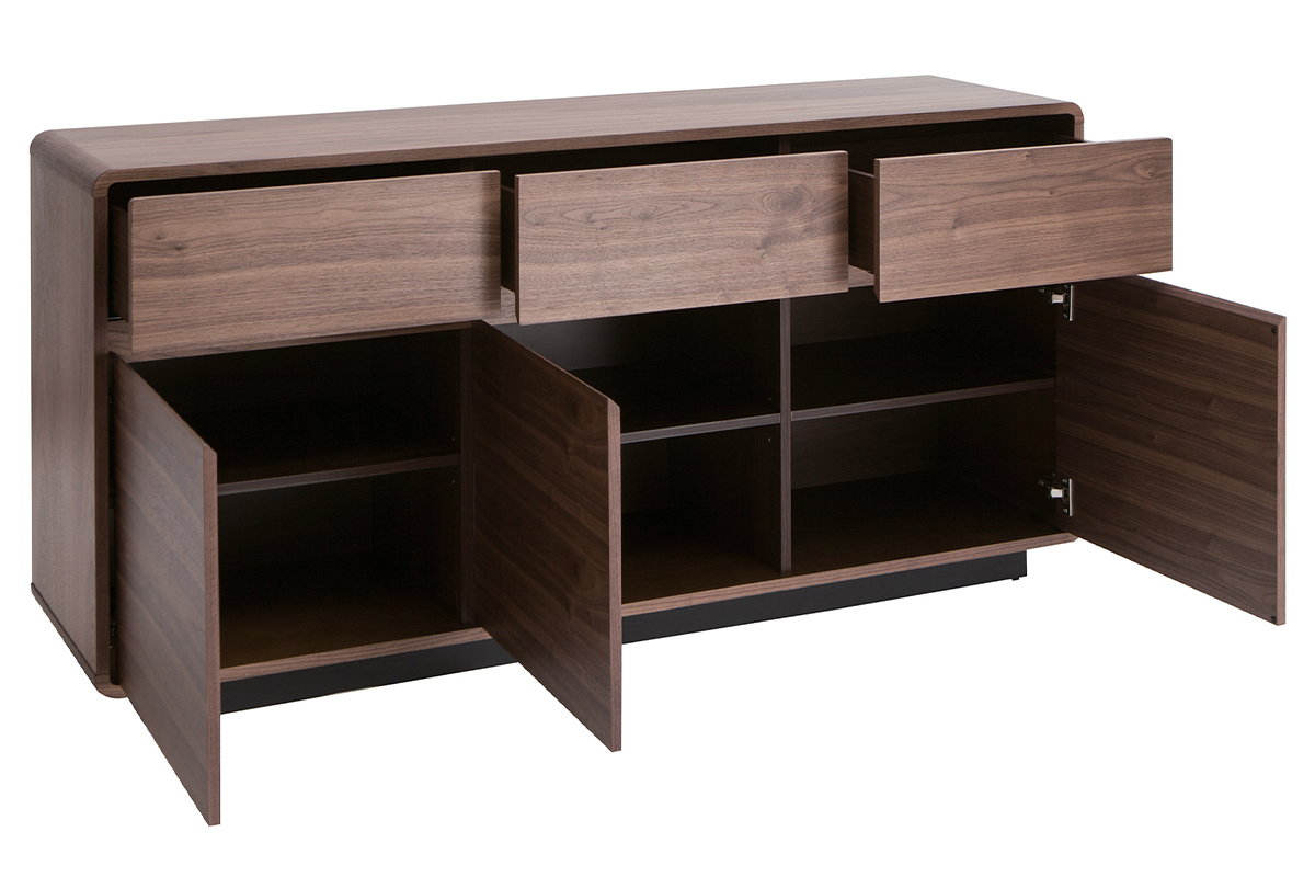 Buffet design en bois fonc� noyer 3 portes 3 tiroirs L160 cm JAKO