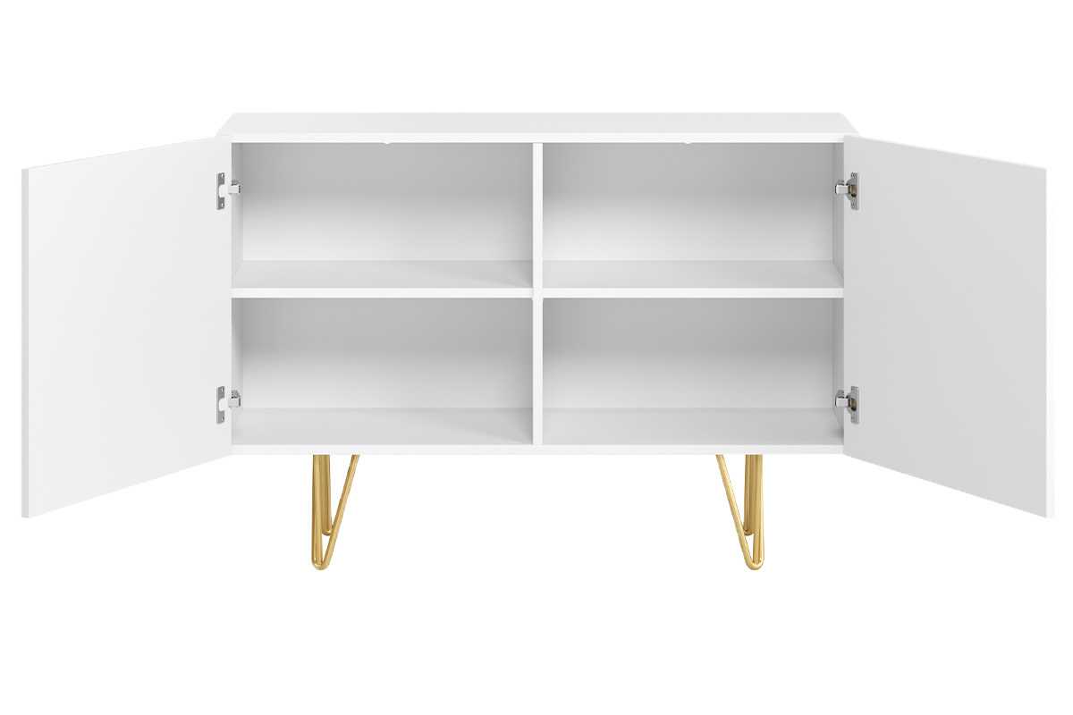 Buffet design grav� blanc mat et m�tal dor� 2 portes L107 cm OZEN