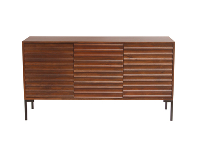 Buffet en bois fonc&eacute; manguier massif et m&eacute;tal noir 3 portes L140 cm ONDA