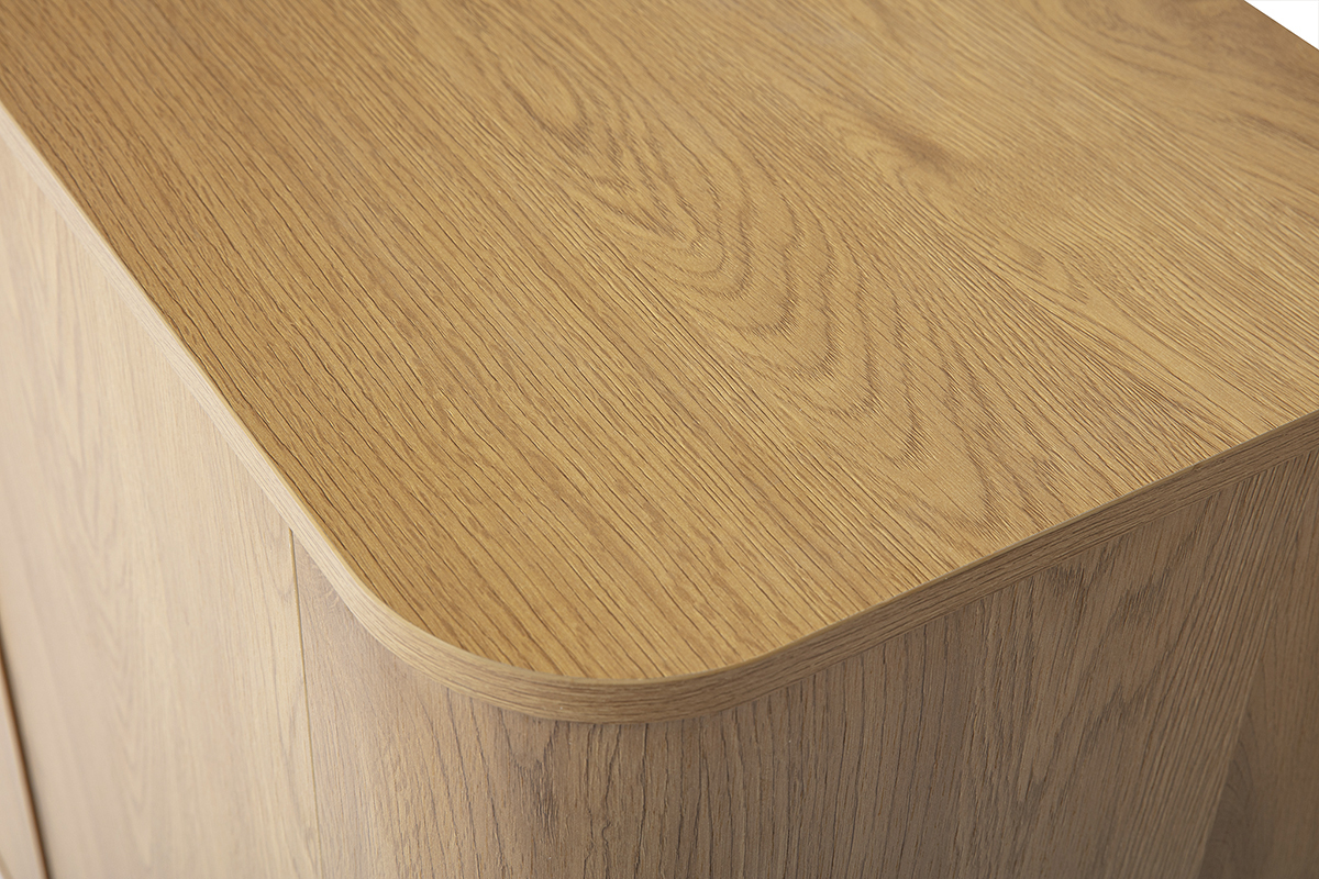 Vue du dessus du buffet NEGAN en bois clair ch�ne, montrant la texture du bois.
