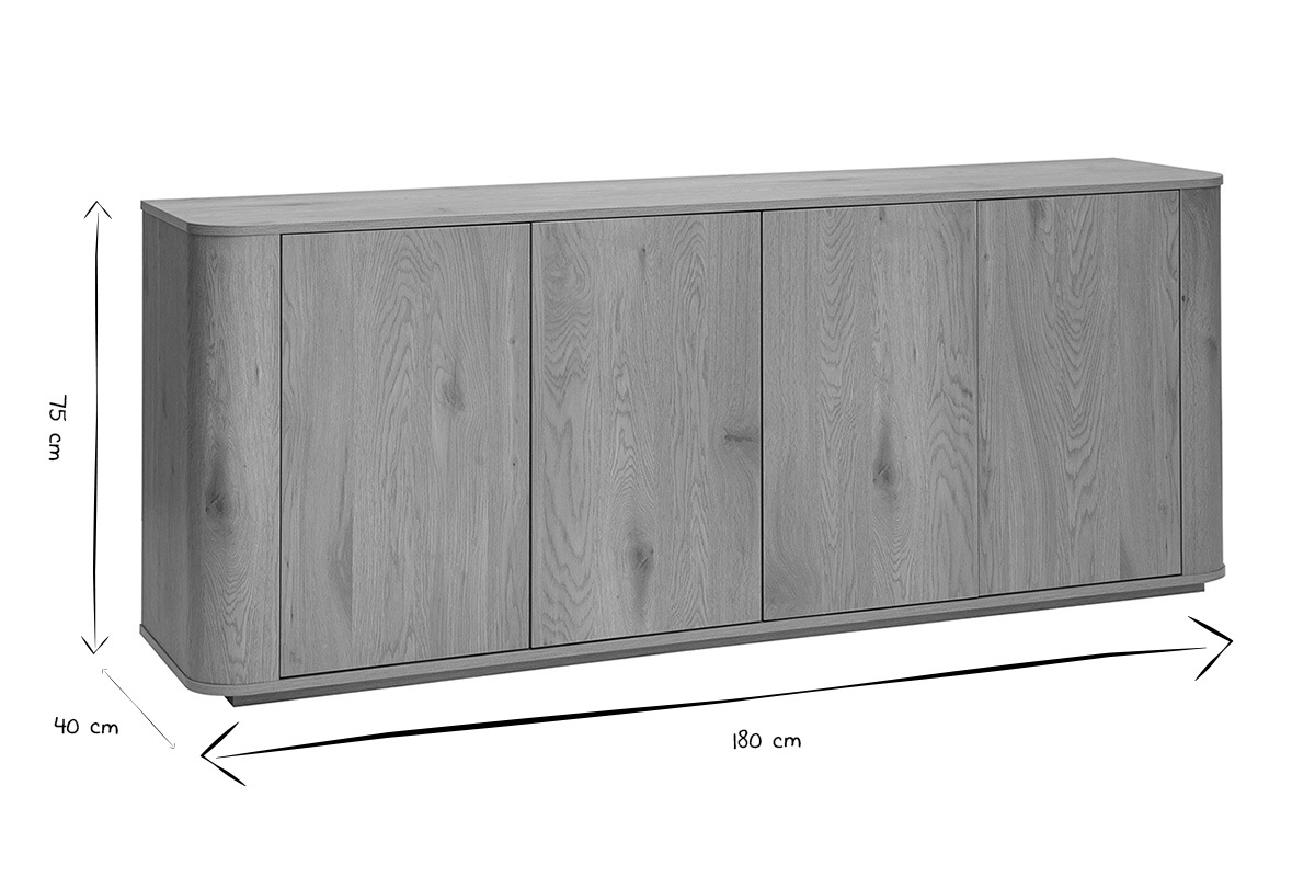 Dimensions du buffet NEGAN en noir et blanc : L180 x P40 x H75 cm