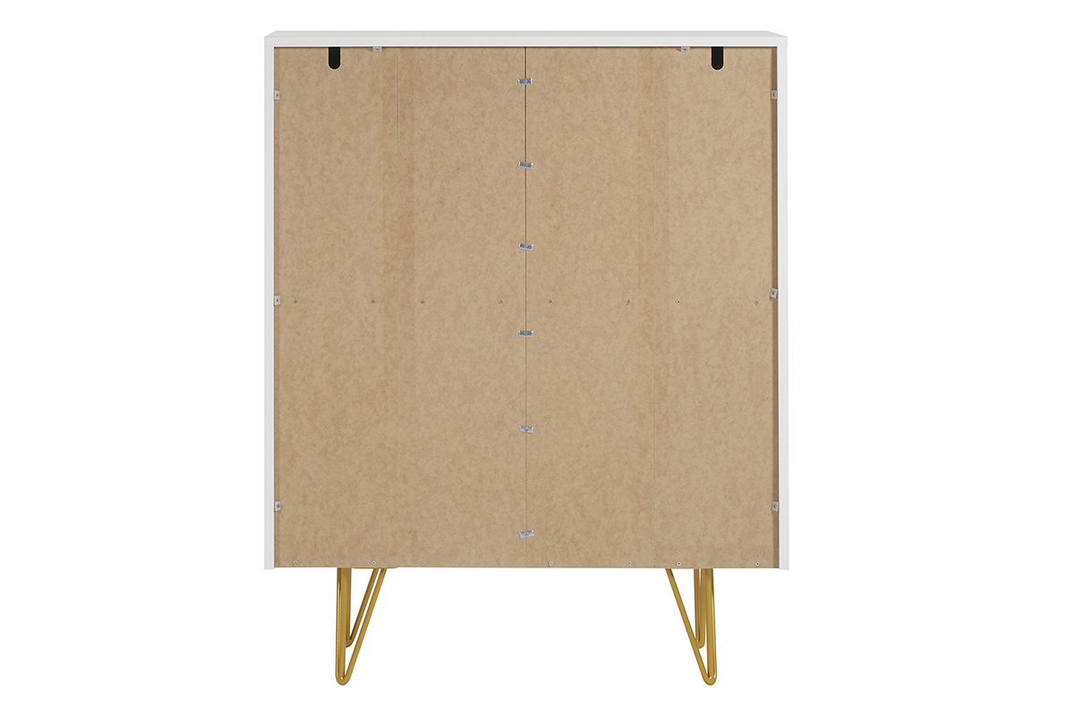 Buffet haut design grav� blanc mat et m�tal dor� 4 portes L86 cm OZEN