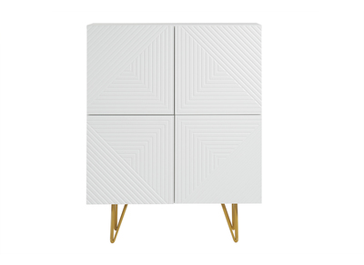 Buffet haut design grav&eacute; blanc mat et m&eacute;tal dor&eacute; 4 portes L86 cm OZEN