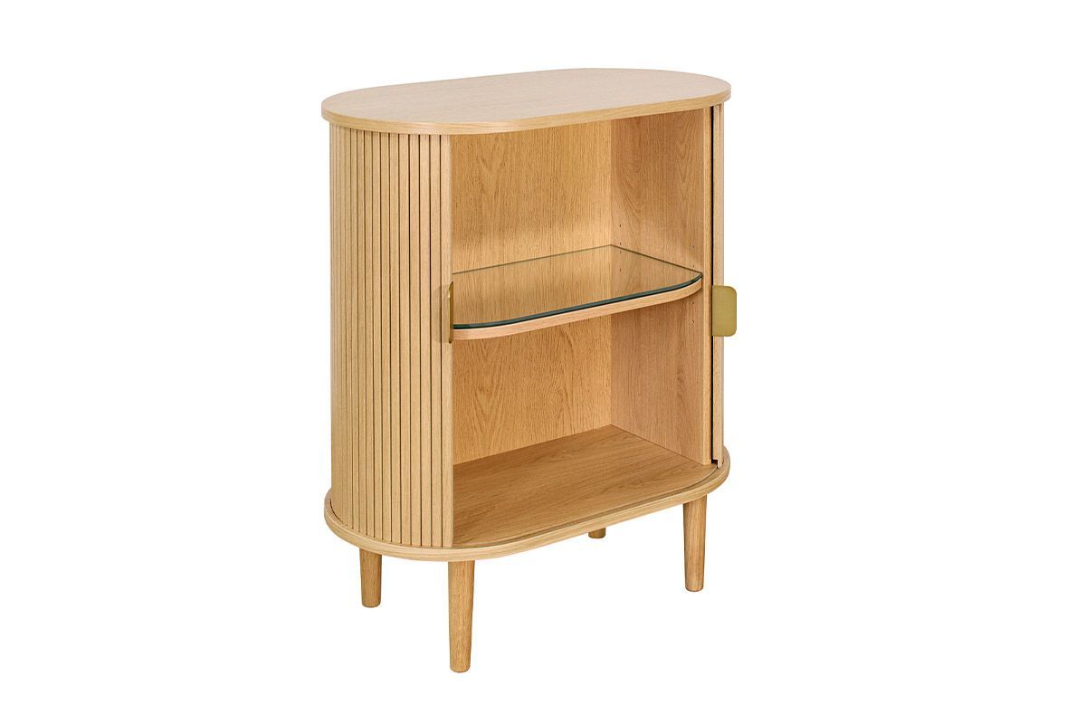 Buffet haut vintage avec portes coulissantes bois clair ch�ne L70 cm EPIC