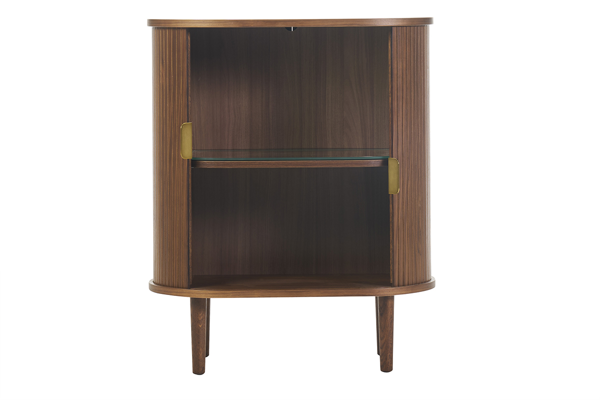 Buffet haut vintage avec portes coulissantes bois fonc� noyer L70 cm EPIC