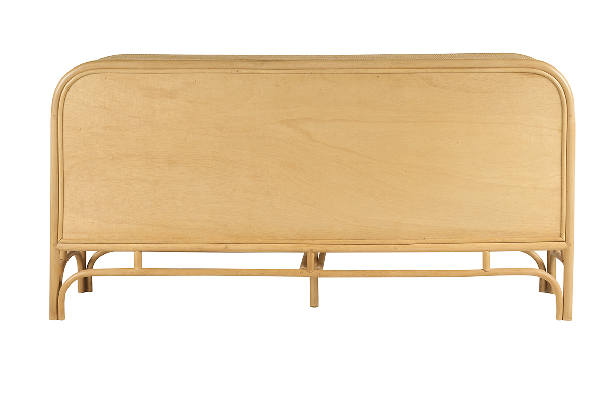 Buffet vintage en rotin, vue de dos, coloris naturel.