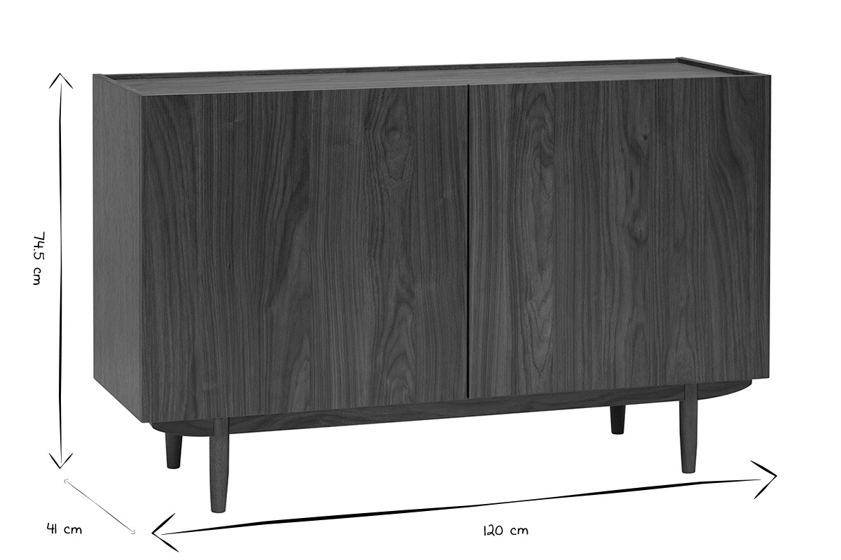 Dimensions du buffet vintage SANAA en noir et blanc : 120 cm de large, 41 cm de profondeur, 74.5 cm de hauteur.