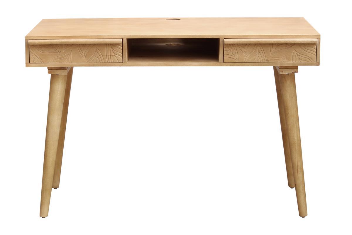 Bureau avec rangements 2 tiroirs ethnique bois manguier massif grav� L120 cm KAFFIR