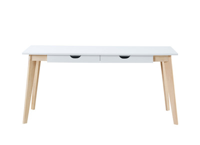 Bureau avec rangements 2 tiroirs scandinave blanc et bois clair L160 LEENA