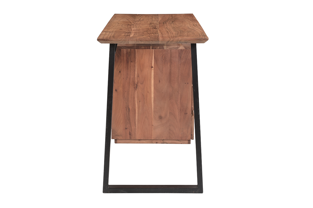 Bureau avec rangements 3 tiroirs industriel bois massif et m�tal noir L130 cm HORACE