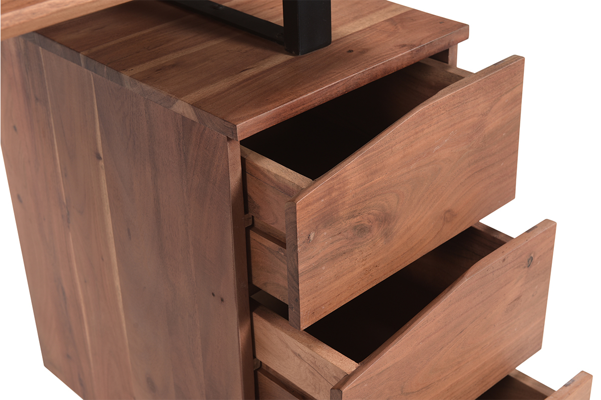Bureau avec rangements 3 tiroirs industriel bois massif et m�tal noir L130 cm HORACE