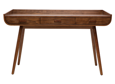 Bureau avec rangements 3 tiroirs vintage bois fonc&eacute; noyer L132 cm HALLEN