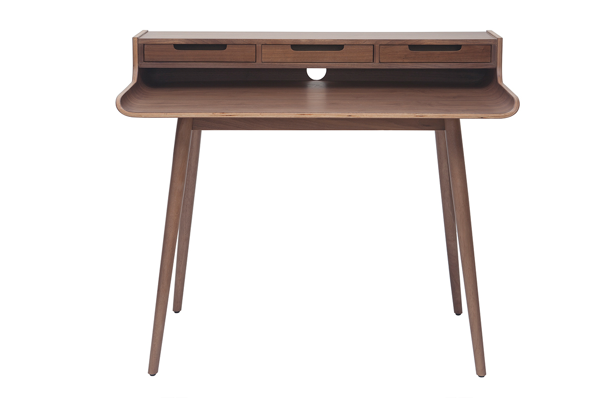 Bureau avec rangements vintage bois fonc� noyer L110 cm OPUS