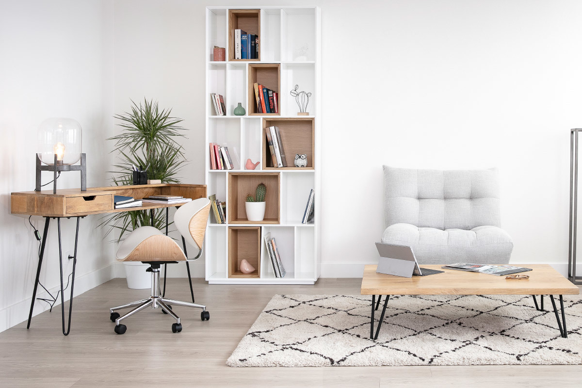 Bureau avec tiroir bois manguier massif et m�tal noir L116 cm VIBES