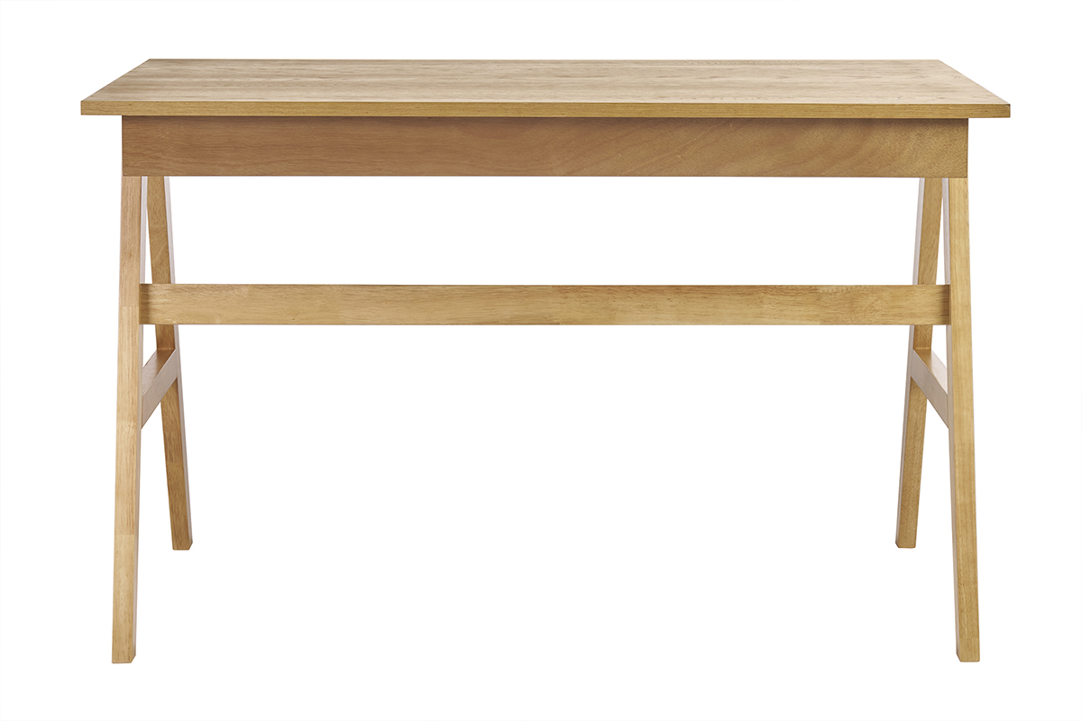 Bureau design en bois clair avec 2 tiroirs et pieds tr�teaux L120 cm.