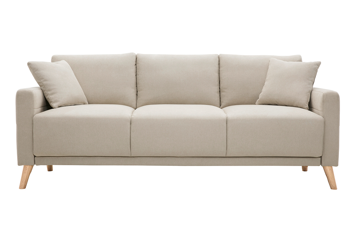 Canap� 3 places en tissu beige et bois clair MUNIK