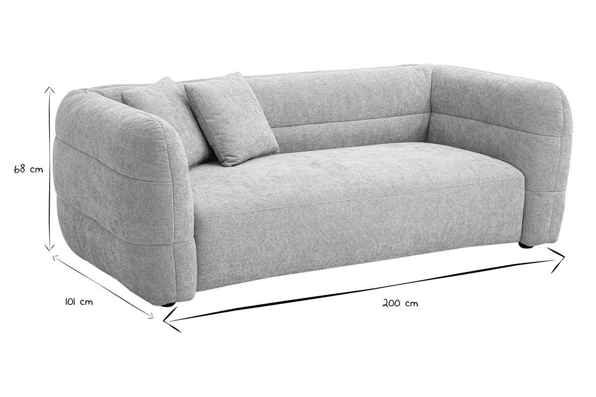 Dimensions du canap� 3 places JOYA en noir et blanc : 200 cm de long, 101 cm de large, 68 cm de haut.