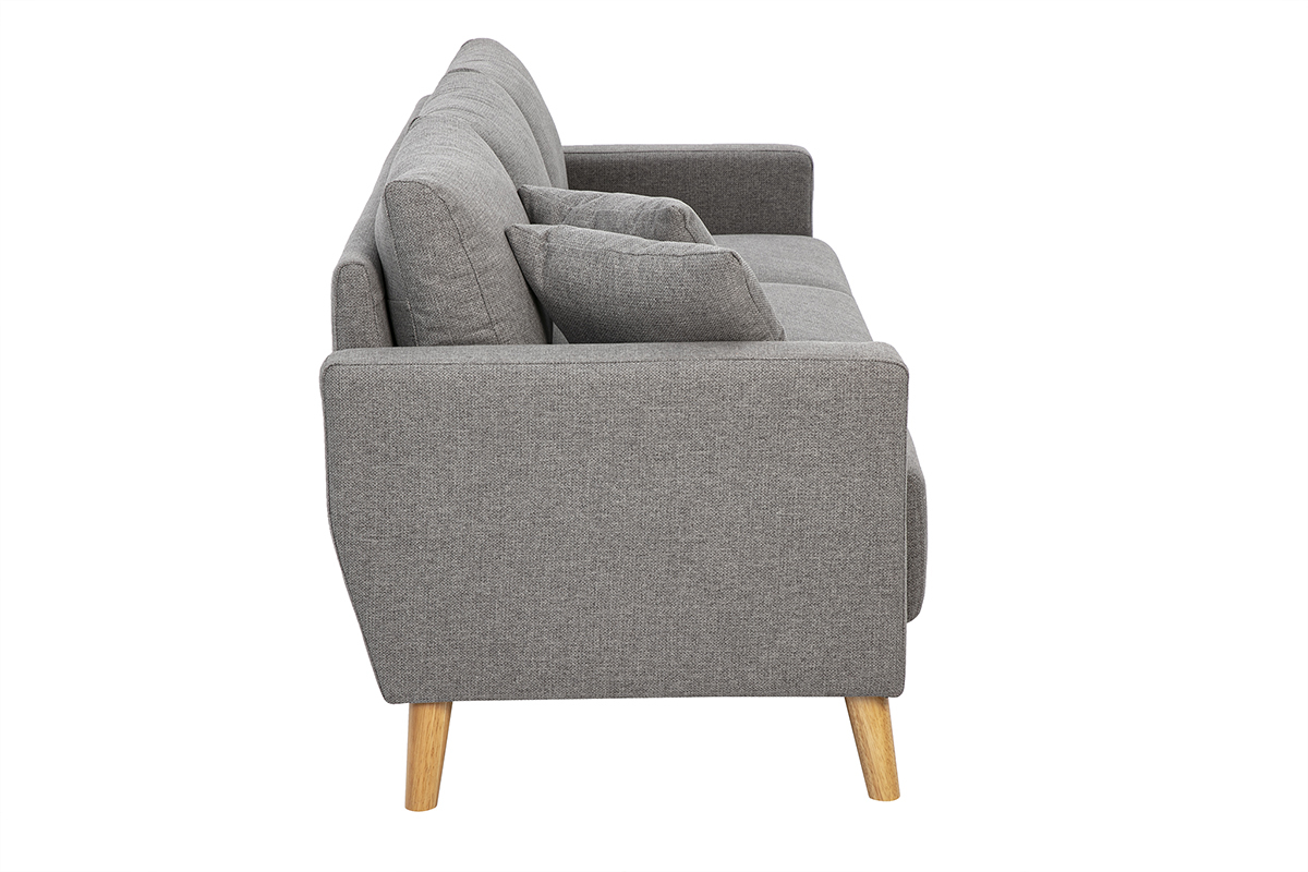 Canap� 3 places gris et bois clair MUNIK vue de c�t�.