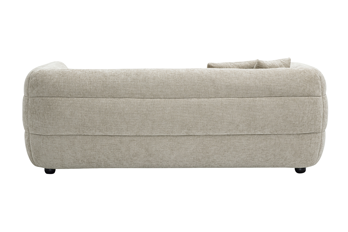 Canap� 3 places beige JOYA, vue de dos, tissu effet velours textur�.