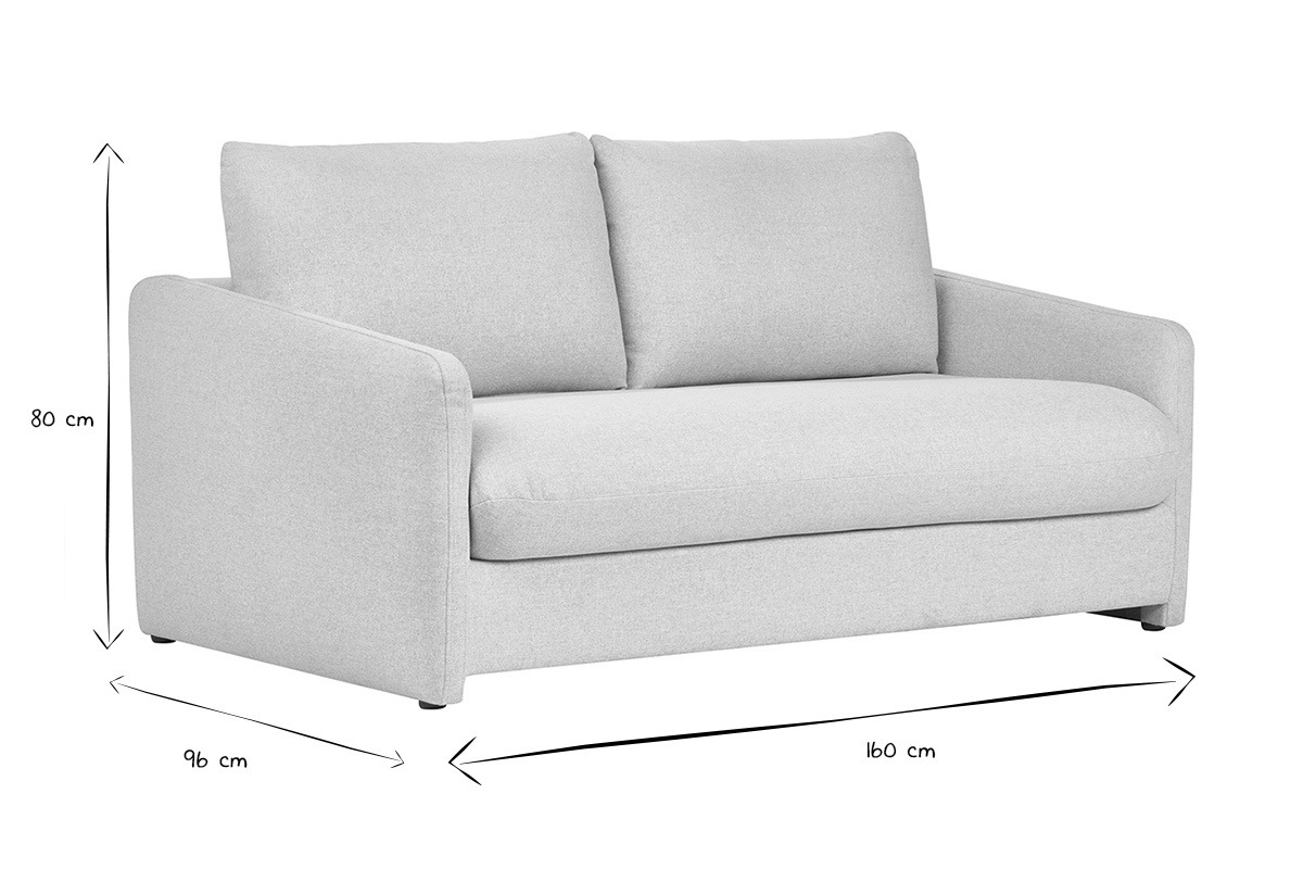 Canap� convertible 2 places en noir et blanc avec dimensions marqu�es : L160 x P96 x H80 cm.