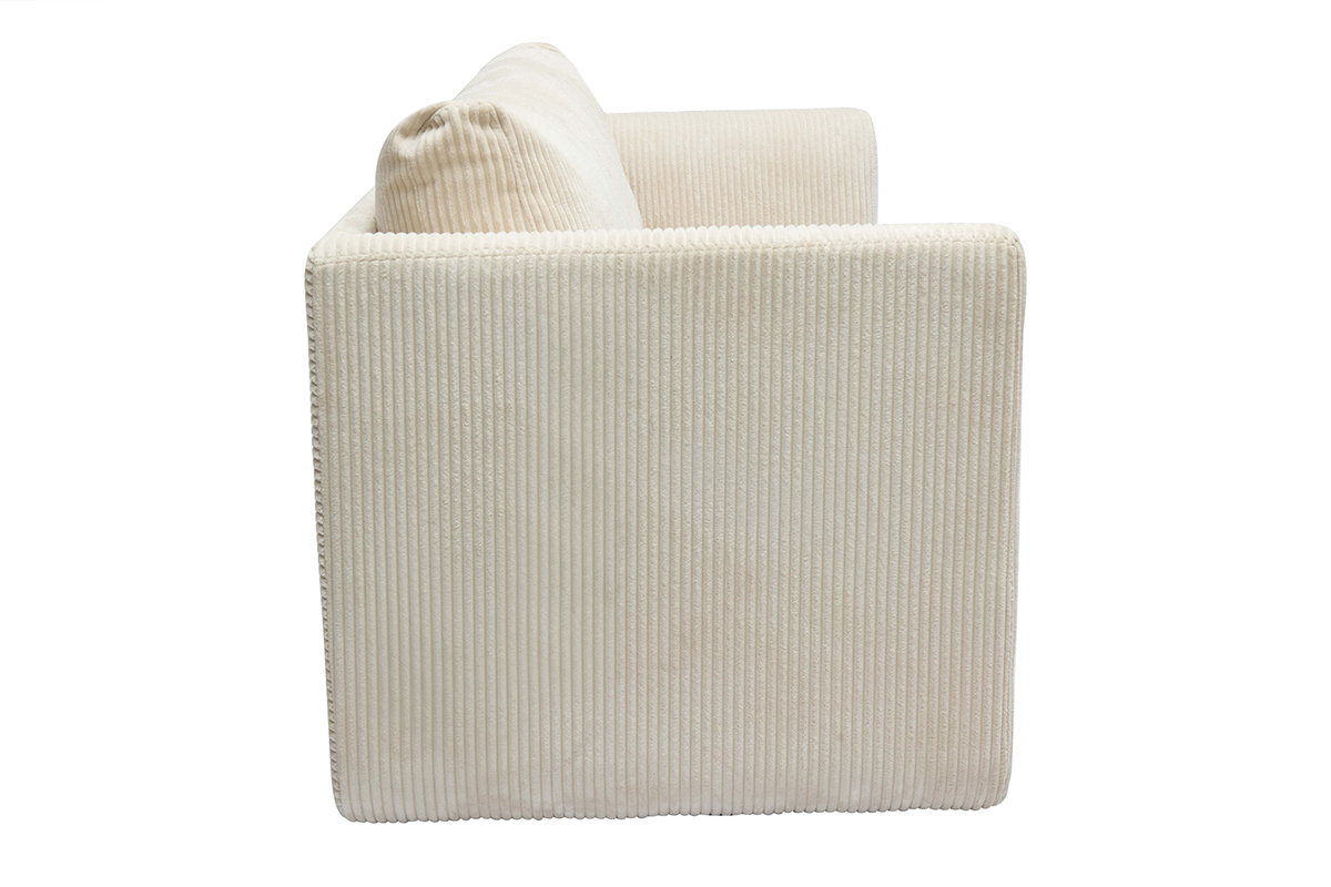 Canap� convertible 2 places en tissu velours c�tel� beige, vue de profil