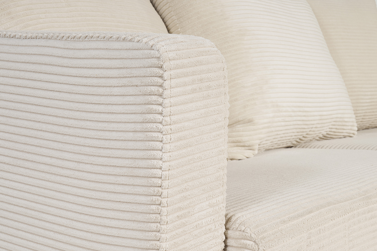 Canap� convertible 3 places en tissu velours c�tel� beige avec matelas 13 cm BACIO