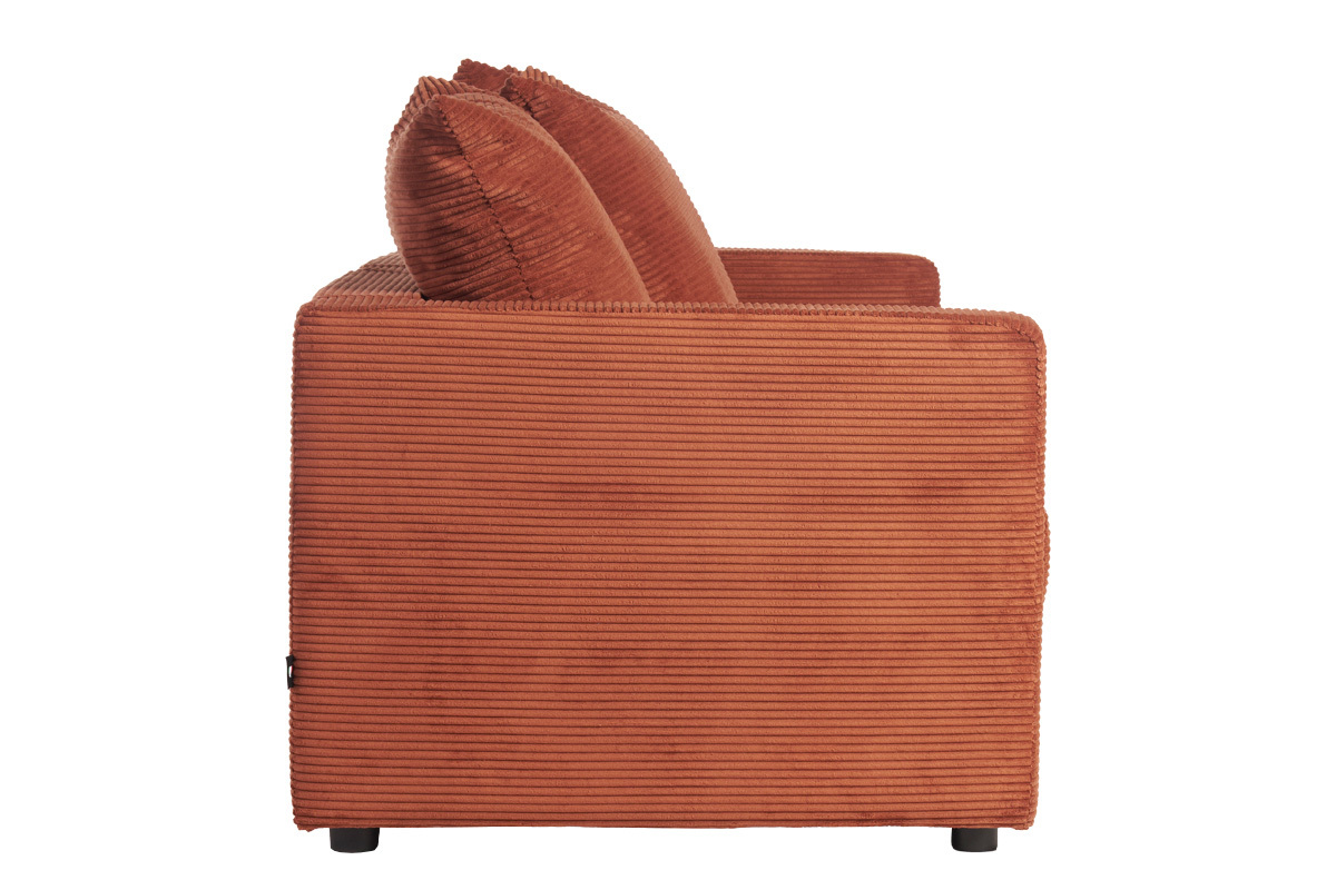 Canap� convertible 3 places en tissu velours c�tel� terracotta avec matelas 13 cm BACIO
