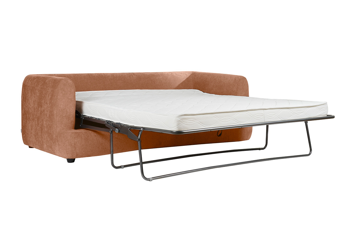 Canap� convertible d�houssable 3-4 places design haricot en tissu effet velours terre br�l�e SACHA