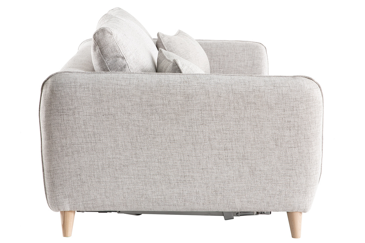 Canap� convertible scandinave 3 places en tissu gris clair chin� et bois clair avec matelas 10 cm CREEP