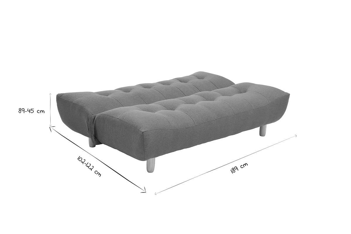 Canap� convertible scandinave 3 places en tissu gris clair et bois clair YUMI